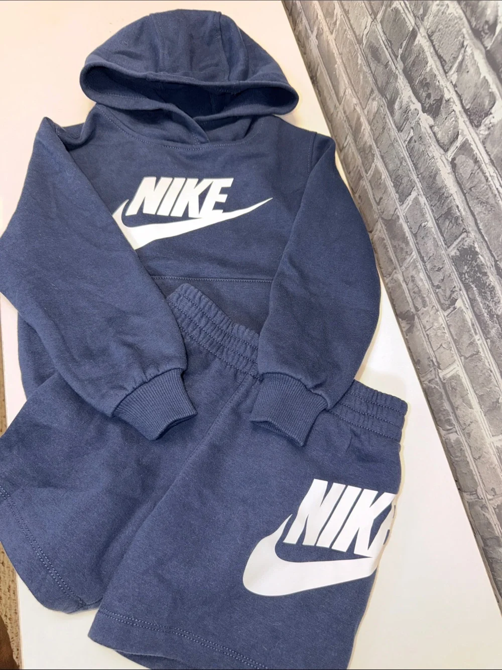 Boy's Nike Navy Blue Hoodie & Shorts Set with White Logo